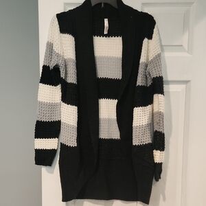 Bobbie Brooks Black and Gray Cardigan with Geometric Color Blocking